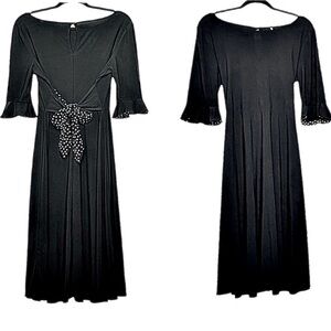 Chetta B Dress Black with White Polka Dot Accents Tie Waist Half Sleeve